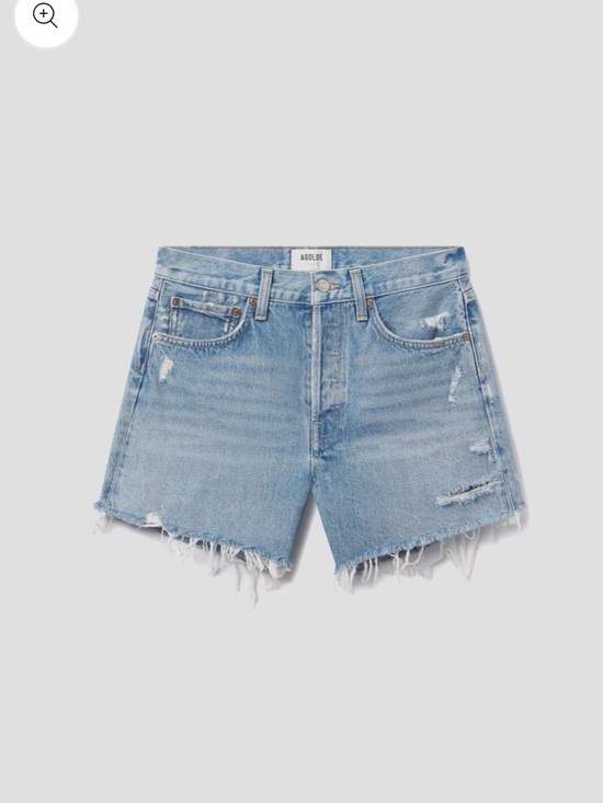 Agolde Pants - Agolde Parker Long Light Blue Distressed High-Rise Denim Shorts